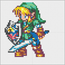 Link - link,legend of zelda,sword,shield,character,adventure,video game,blonde,green,brown,blue