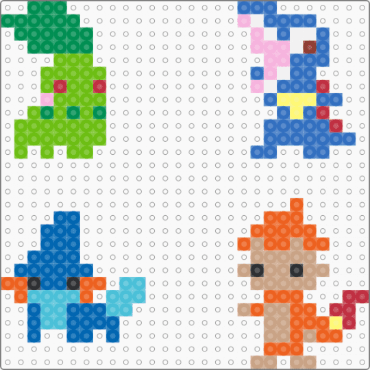 Mini Pokemon #4 - Chikorita, Totodile, Mudkip, Chimchar - green,blue,orange,beige,chikorita,totodile,mudkip,chimchar,pokemon,mini
