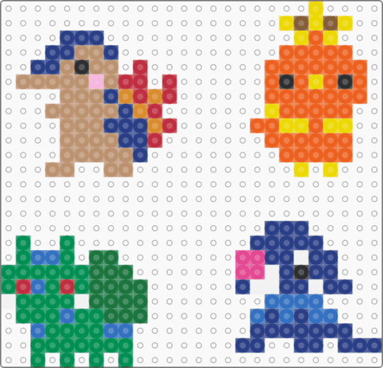 Mini Pokemon #3 - Bulbasaur, Poplio, Torchic, Quilava - blue,green,orange,beige,bulbasaur,poplio,torchic,quilava,pokemon,mini