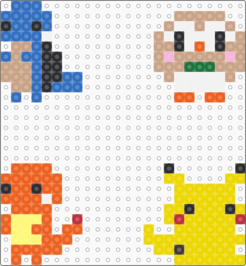 Mini Pokemon #2 - Pikachu, Charmander, Rowlet, Squirtle - blue,beige,orange,yellow,pokemon,pikachu,charmander,rowlet,squirtle,mini