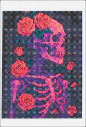 Skull and roses - purple,red,pink
