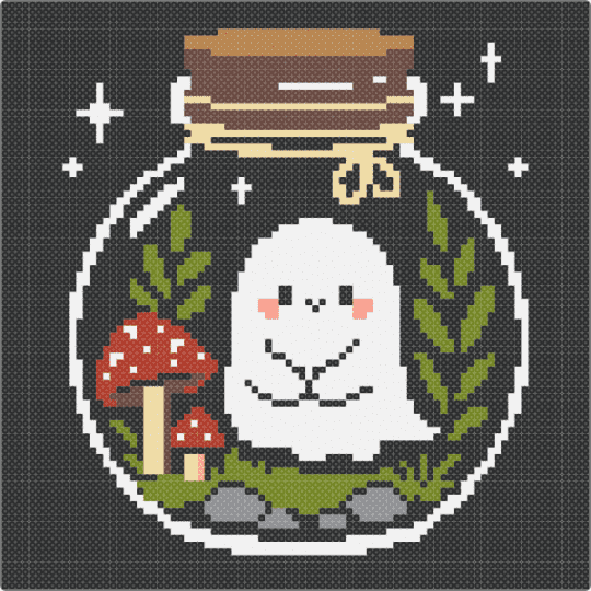 ghost in jar - black, brown, colorful, gold, white