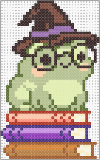 frog on books - beige, brown, yellow