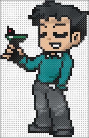 Wallace Wells Sprite Perler - black,teal,gray,beige,scott pilgrim,spvtw,scottpilgrim,wallacewells,vs the world,sprite,game