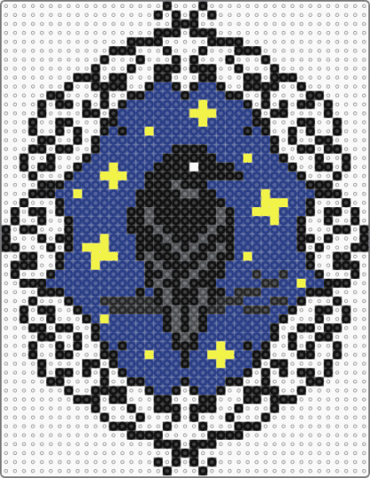 Midnight Crow Perler - black,blue,crow,bird,witchy,spooky,stars,midnight,sky
