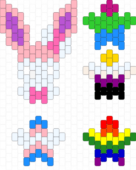 Sylveon, Trans star, Polysexual star, Nonbinary star, and Rainbow flag - pink,green,gay,nonbinary,nb,polysexual,transgender,pokemon,kandi,slveon