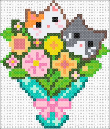 Bouquet of cats - gold,pink,yellow,teal,colorful