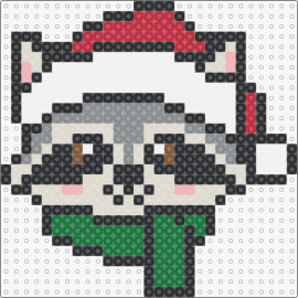 Christmas Raccoon - raccoon,christmas,cute,animal,festive,holiday,head,scarf,hat,gray,green,red