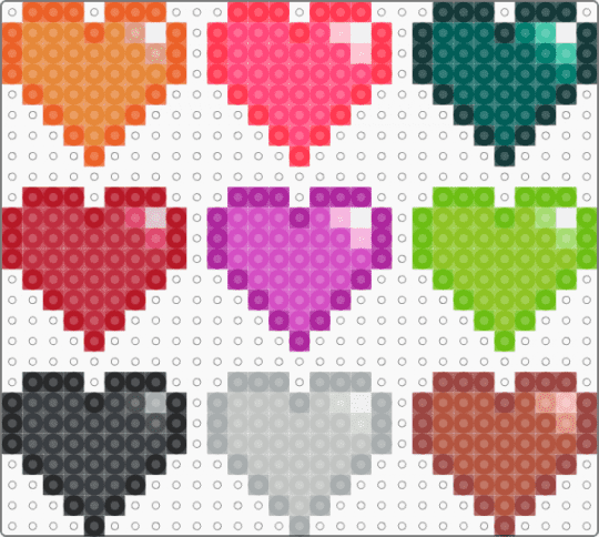 8 bit heart sprites - red,pink,green,heart,colors,hot pink,orange,8 bit,sprites
