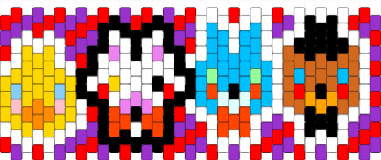 toy fnaf animatronics - red,light blue,orange,purple