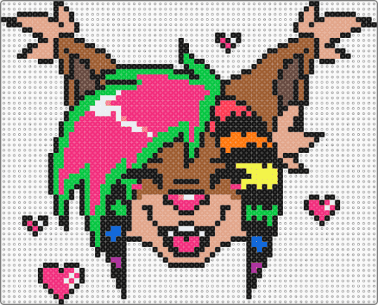 Fursona Perler for g0ose_r0cks! (Y1fF3) - black,beige,pink,tan,green,colorful,furry,fursona,oc,original character