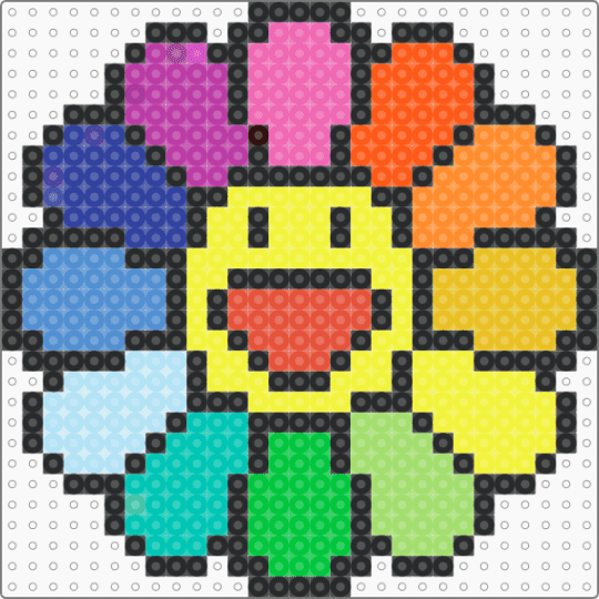 smaller murakami flower - colorful, green, light blue, orange