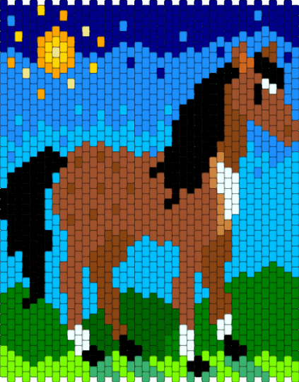 Brown horse bag panel - red,light blue,green