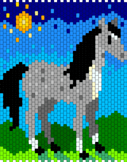 Grey horse bag panel 2 - beige,light blue,green