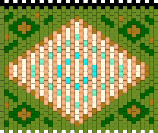 Art deco bag panel - green, orange