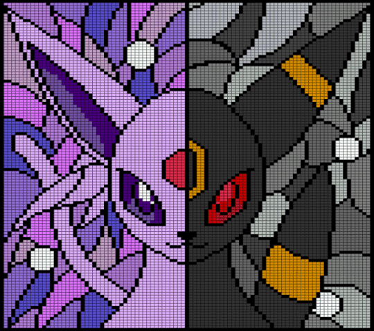 Espeon & Umbreon Stained Glass Mosaic - anime, character, eevee, eeveelution, gaming, gray, nintendo, pink, pokemon, purple, video game