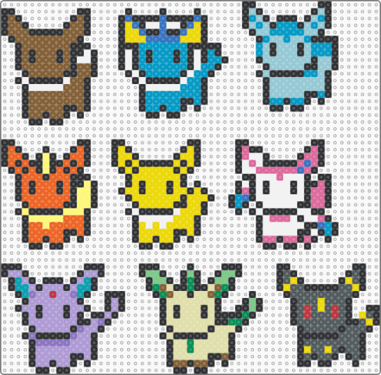 Eeveelutions - black, colorful, light blue, pink, yellow