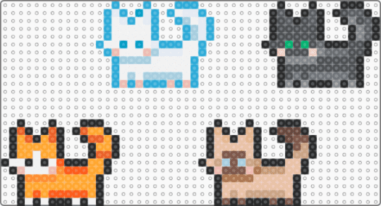 mini cats (black, white, orange and siamese) - light blue,beige,orange,gray