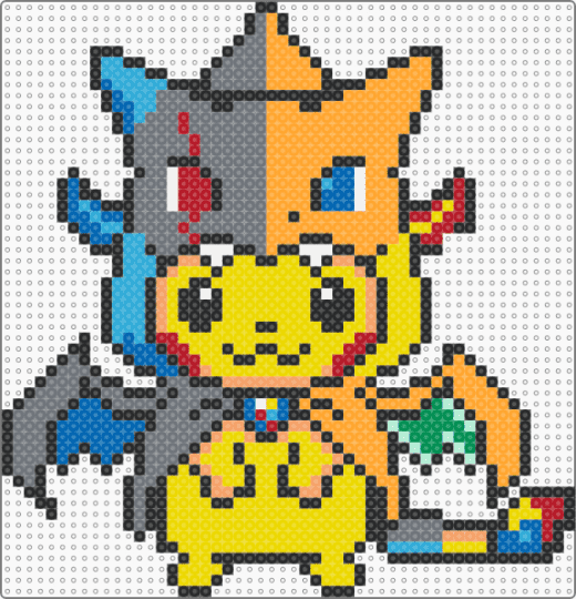 Pikachu with Charizard Cape - yellow,orange,gray