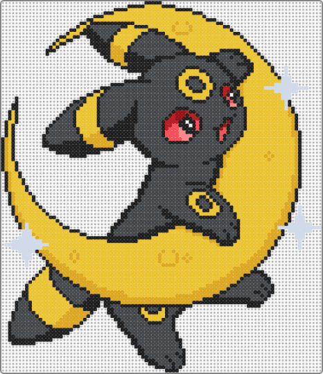 Umbreon On Crescent Moon - black, character, grey, moon, pokemon, umbreon, video games, yellow