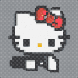 Hello kitty w/ gun - hello kitty,sanrio,gun,cute,bold,red bow,white character,gray background,unique 