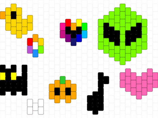 many charms. - yellow,green,pink,charm,alien,cat,kitty,flower,rainbow,heart