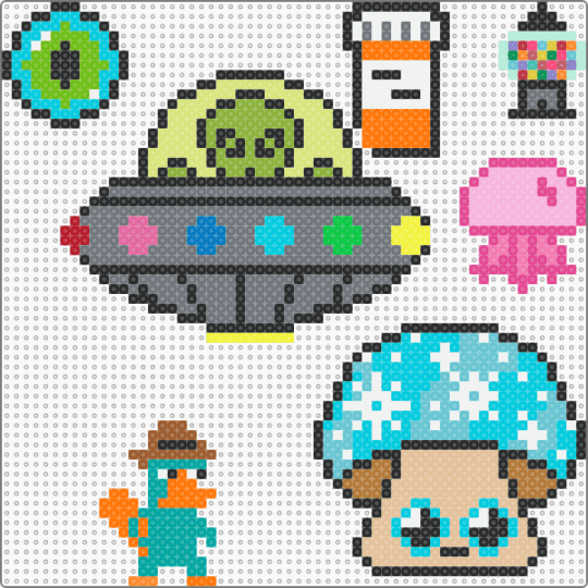 spaceship - beige, colorful, gray, green, light blue