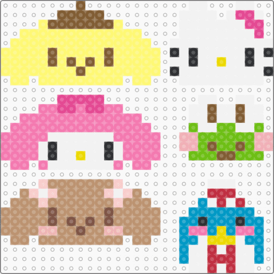 sanrio characterss - yellow,pink,beige
