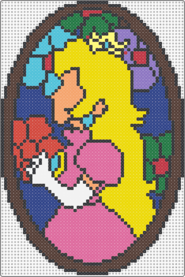 Princess Peach Stained Glass (Super Mario 64) - pink,brown,yellow,blue,cotdstainedglass,super mario,princess peach,rainbow,stained glass,video games,video game,nintendo