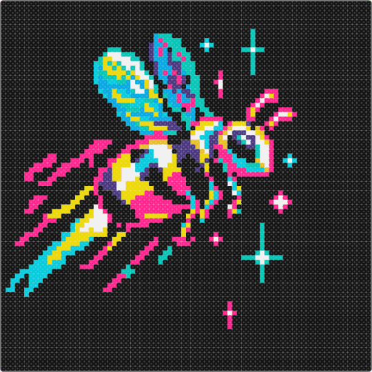 Neon Queen Bee - bee, black, bug, colorful, cotdbugs, insect, light blue, neon, pink, queen bee, yellow