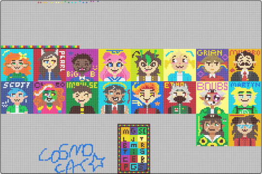 group portraits of the lifers :) - pink,blue,light blue,green,red,colorful,life series,minecraft,mcyt,grian,goodtimeswithscar,third life,double life,limited life