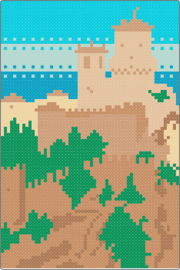 Arch13 - tan,beige,light blue,castle,stone,building,nature,architecture,sky,trees,canvas