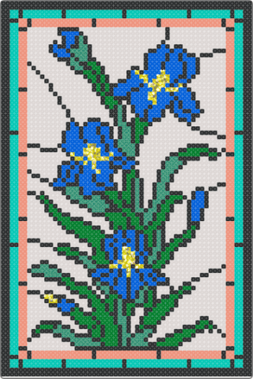 Stain11 - teal,beige,stained,glass,flower,clear,stripes,nature,art,canvas
