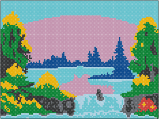 BobRoss1 - teal,green,pink,bobross,nature,portrait,canvas,art,lake