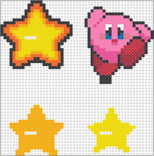 Pink Kirby with Trilayer Star Stand - orange,pink,yellow,kirby