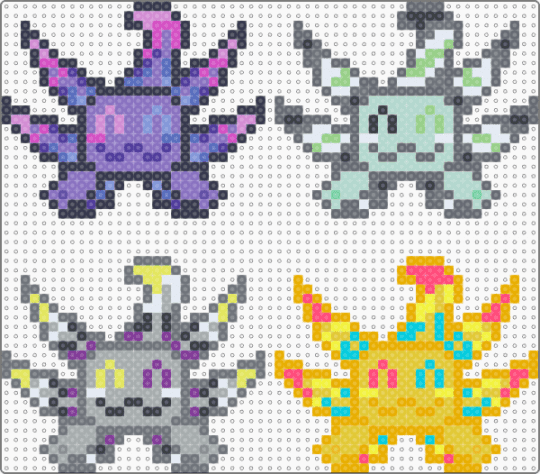Pride axolotls - gray, orange, purple, yellow