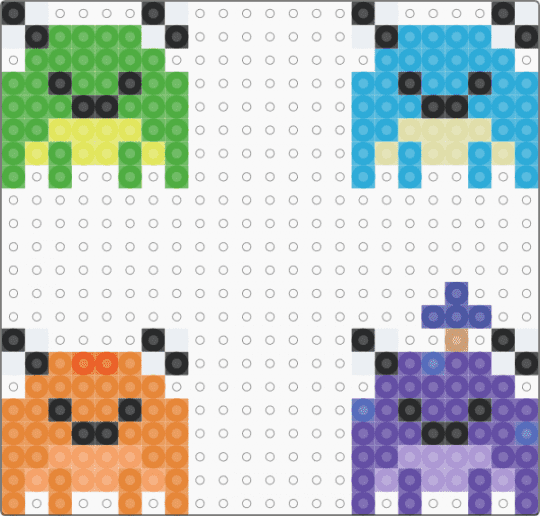 Phrogs - green, light blue, orange, purple
