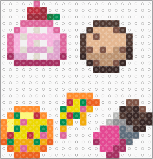 food mmm - orange,pink,beige,brown,food,charms,cake,pizza,cookie