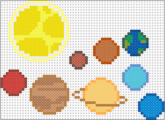 solar system - yellow,red,tan,blue