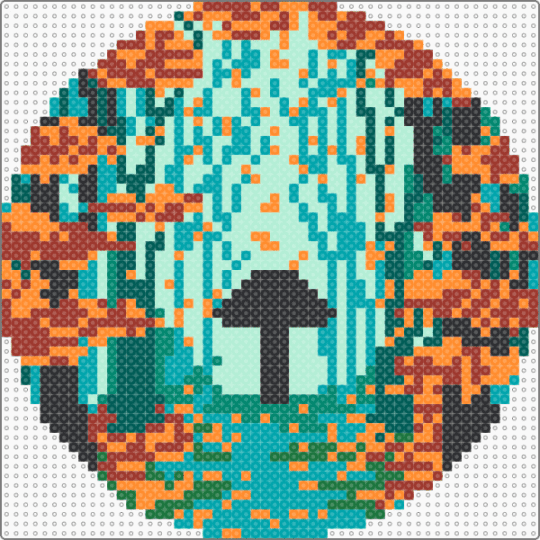 Forest Mushroom - orange,red,light blue,teal