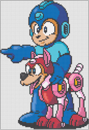 Mega Man and Rush - blue,light blue,pink,character,megaman,mega man,rush,capcom,video games,gaming