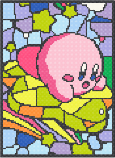 Kirby Stained Glass - green,light blue,pink,purple,character,kirby,stained,glass,nintendo,video games,gaming,translucent