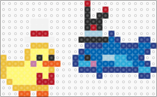 vox shark and lucifer duck - blue,yellow,hazbin hotel,vox,lucifer,shark,duck,cute,hazbin,hotel