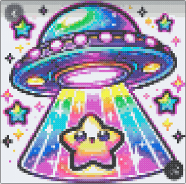 Ufo - ufo,flying saucer,space ship,colorful,cute,star,green,blue,yellow,pink