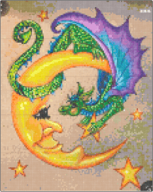 Dragon moon - moon,dragon,fantasy,stars,mythological,yellow,purple,green