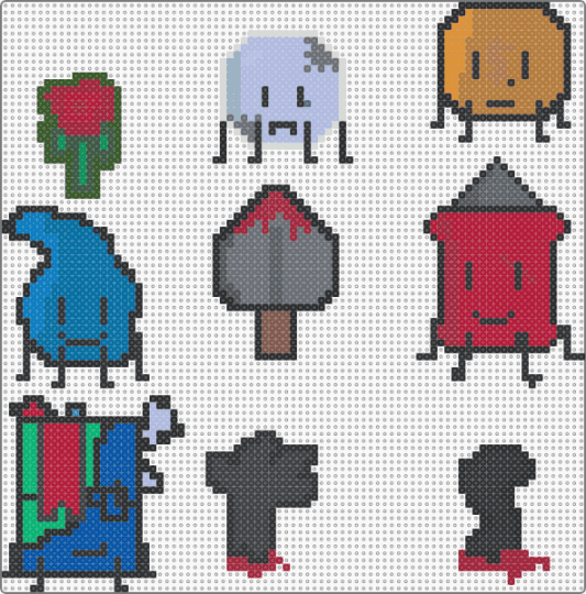 fear garden little guys + teardrop - black,red,tan,blue,colorful,idfb,feargarden,objectshows