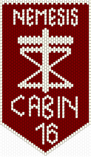 Nemisis Cabin 16 Banner - white,brown,banner,pjo,percy jackson,hoo
