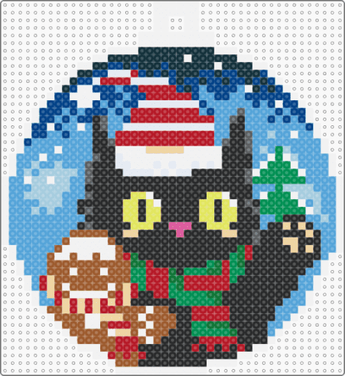 Christmas (Ornament) Kitty & Gingerbreadman - tan,blue,colorful,cat,christmas,gingerbreadman,ornament