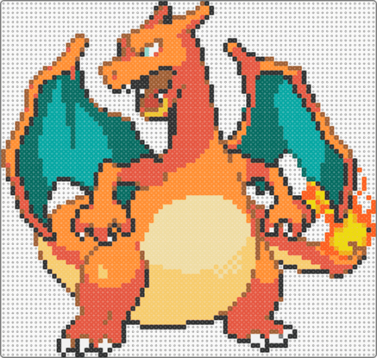 Charizard - orange, red, teal, yellow