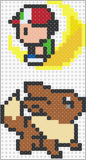 Trainer and Moon with Eevee - tan,beige,yellow,pokemon,eevee,ash,red,moon,night,umbreon,dark